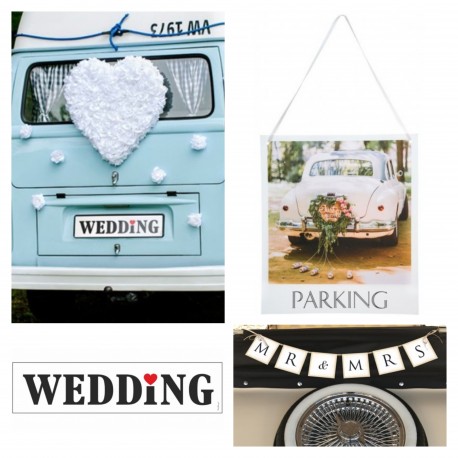 3-delige bruidsauto decoratie set Wedding, mr & mrs en Parking