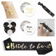 40-delige Vrijgezellenfeest set Bride en Team Bride goud wit zwart met buttons, ballonnen, tatoeages, sjerp en armbanden