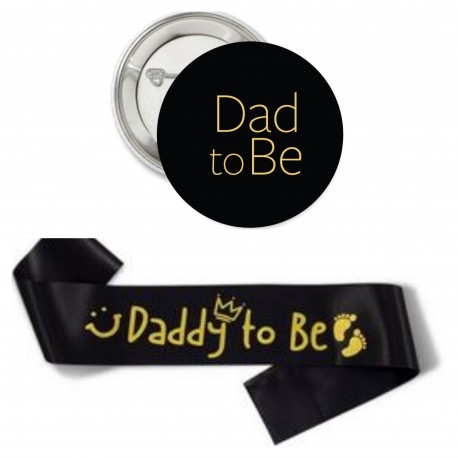 Sjerp en button set Daddy to Be zwart met gouden tekst