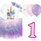 Eerste verjaardag kleding en decoratie set Unicorn pink white lilac 12-delig