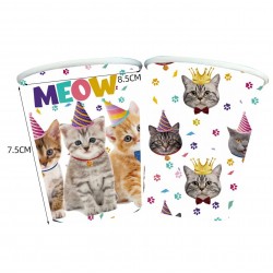 Pak met 10 bekertjes Meow Cats wit met diverse poezen afbeeldingen