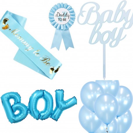 Babyshower set It's a boy met sjerp, rozet, taart topper en ballonnen 14-delig