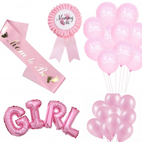 Babyshower set It's a Girl met sjerp, rozet, taart topper en ballonnen 14-delig