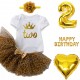 2e verjaardag kleding en decoratie set Wild Princess goud wit met kleding set en ballonnen
