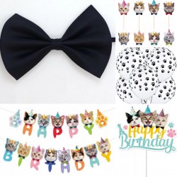 21-delige Poezen decoratie set Happy birthday Cats met strik, slinger, ballonnen, taart en cupcake prikkers
