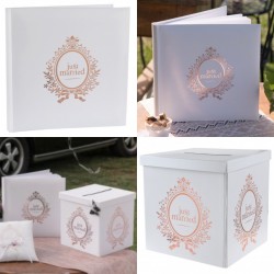 2-delige bruidsset Just Married rosé goud met gastenboek en moneybox