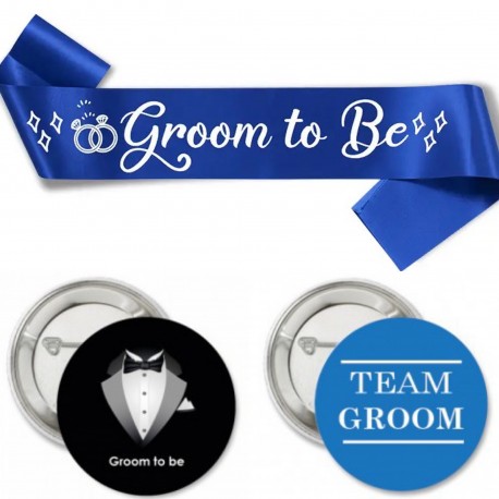 Groom to Be set met sjerp en buttons blauw zwart 14-delig