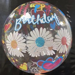 Doorzichtige plastic bal/ballon Happy Birthday Flowers