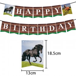 Happy Birthday kartonnen vlaggenlijn met paarden en tekst