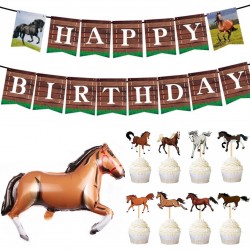 10-delige paarden decoratie set met slinger, ballon en cupcake toppers