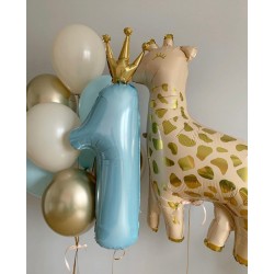 8-delige eerste verjaardag ballon set met Giraf blauw met goud
