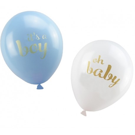 10 Babyshower of genderreveal ballonnen blauw en wit