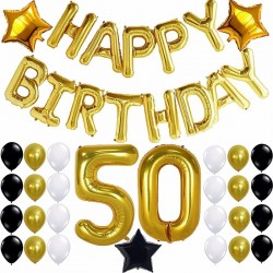 40-delige decoratie set Happy Birthday Set 50 jaar zwart goud wit