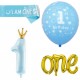 9-delige Luxe blauw, wit met gouden eerste verjaardag set I am One