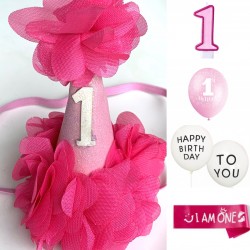 10-delige eerste verjaardag set I am One roze met wit