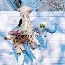 Folie ballonnen set Giraf en blauwe olifant