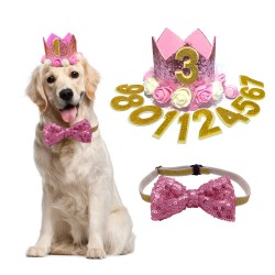 11-delige honden verjaardags set met hoedje met cijfers en strik roze