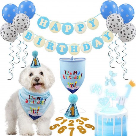 20-delige honden verjaardag set Happy Birthday blauw, wit, zwart en goud