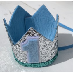 1e verjaardag cakesmash glitter hoedje zilver met mint en licht blauw