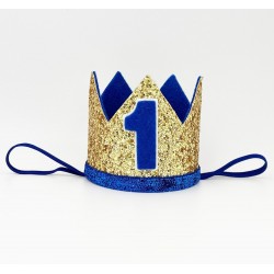 1e verjaardag cakesmash glitter hoedje goud met blauw