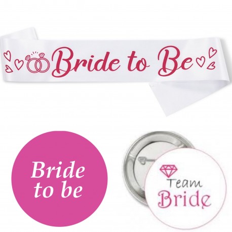 Bride to Be set met sjerp en buttons roze en wit 14-delig