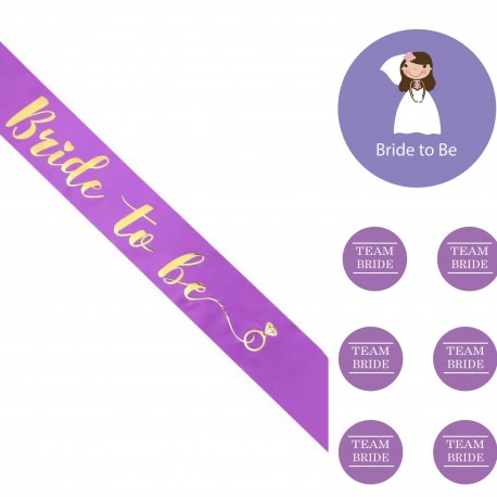 Button set Team Bride en Bride to Be paars 8-delig