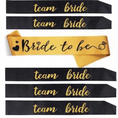 Sjerpen set Bride to Be en Team Bride goud met zwart