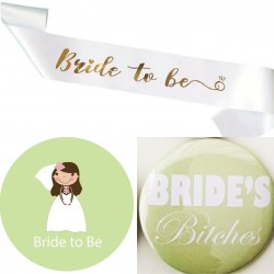 12-delige Bride to Be en Brideś Bitches mint groen wit goud met sjerp en buttons