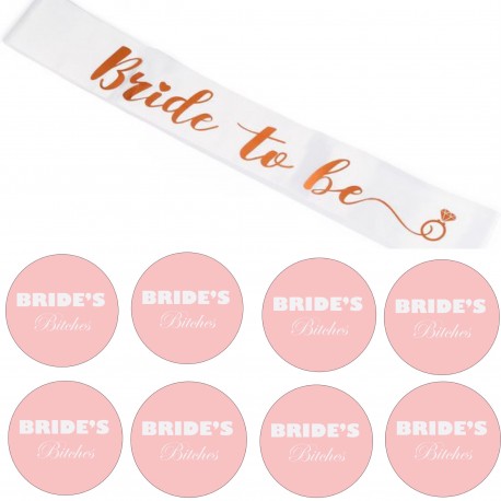 9-delige Bride to Be en Bride's Bitches wit rose goud en zalm