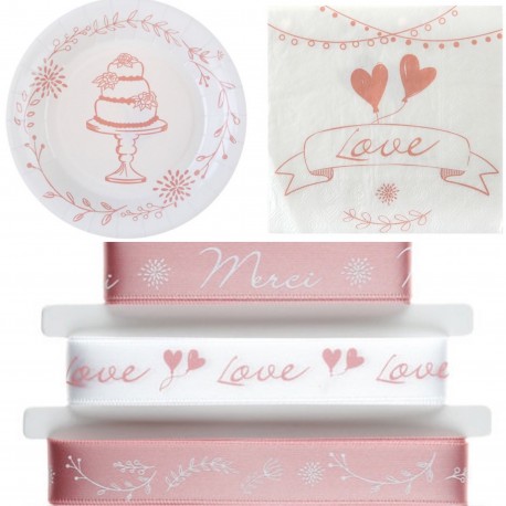 31-delige set Romantic Blush Pink met lint, bordjes en servetten