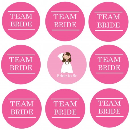 9 Buttons Bride to Be en Team Bride roze