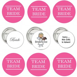 9 Buttons Bride to Be en Team Bride wit en roze