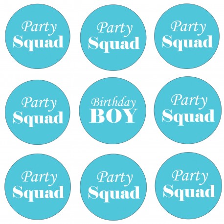 9 Buttons Birthday Boy en Party Squad licht blauw