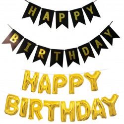 2-delige slinger set Happy Birthday zwart met goud