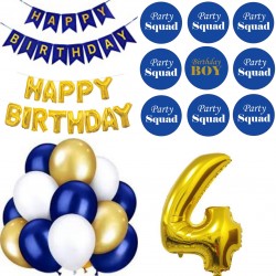 27-delige Happy Birthday decoratie set 4 met slingers, ballonnen en buttons blauw met goud