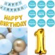 27-delige Happy Birthday decoratie set 1 met slingers, ballonnen en buttons licht blauw met goud