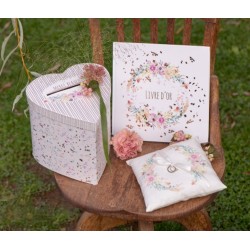 3-delige Bruidsset Floral Wedding multicoloured met gastenboek moneybox en ringkussen