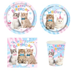 40-delige party set Happy Cats pastel