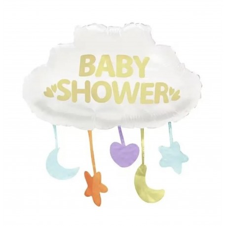 Grote folie ballon Babyshower Cloud wit met gouden letters met maantjes, ster en hartje