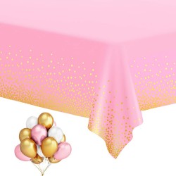 1 Tafelkleed roze met gouden stippen met 14 ballonnen