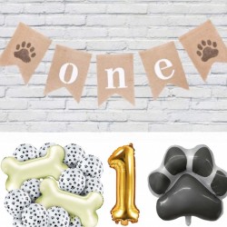 17-delige honden decoratie set met jute slinger en diverse ballonnen