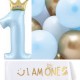 18-delige First Birthday ballonnen met sjerp set blauw, goud en wit