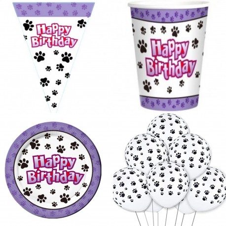 Honden party decoratie set lila wit zwart 31-delig