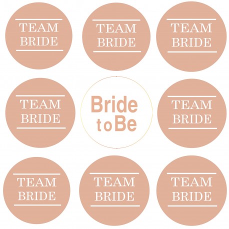 Vrijgezellenfeest button set Bride to Be en Team Bride rose goud met wit