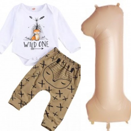 3-delige set Wild One met broek, romper en grote folie fallon Nude 1