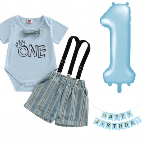 Eerste verjaardag kleding en decoratie set Birthday Boy 4-delig