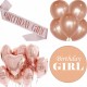 Birthday Girl set rosé goud 15-delig met sjerp, ballonnen en button