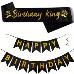 Sjerp en slinger set Happy Birthday King zwart met goud