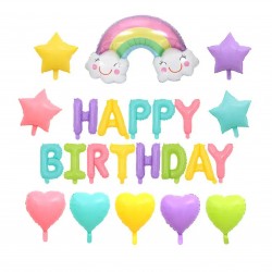 Folie ballonnen set Happy Birthday Rainbow macaron mat XL