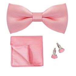 3-delige heren accessoire set met dasstrik, pochet en manchetknopen licht roze